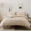 Nude sleep bedding set 100% knitted cotton duvet cover set stripe rubber fitted sheet 3/4pc flat sheet India cotton home bed set T200706