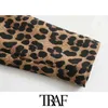 TRAF Women Vintage Fashion Double Breasted Leopard Blazer Coat Long Sleeve Animal Pattern Female Outerwear Chic Tops 201023