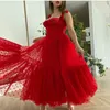 Audrey Hepburn Vintage Prom Vestidos Red Dot A Linha Vestidos Spaghetti Strap Ruched Tulle Pageant Vestido Custom Made Trem da varredura