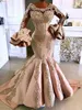 Arabic Aso Ebi Evening Dresses Plus Size Lace Beaded Mermaid Prom Gowns Long Sleeves Special Occasion Dress