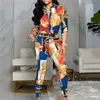 Pantaloni da due pezzi da donna 2021 Moda Donna Chic Set Outfits Lettera Stampa Colorblock Knot Anteriore abbottonata Vita alta