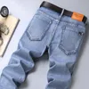 Summer Men's Light Blue Thin Jeans High Quality Advanced Stretch Regular Fit Denim Trousers Male Brand Gray Pants 201128