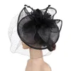 Cappelli a tesa avara Mingli Tengda Cappello rosso a rete da donna British Fashion Banchetto Horse Racing Festival Maschera misteriosa Copricapo Fascinator1