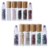 10ml essenciais Garrafas rolete de óleo de vidro Roll On garrafas de perfume com Esmagado Natural de cristal de quartzo Pedra Crystal Roller Ball Bamboo Cap LX3