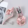 Тапочки прозрачные для женщин летом мода розовые бабочки узел дизайнер сандалии чистые каблуки 4 женские туфли 220308