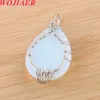 Wojiaer Natural Necklace Pendant Gemstones Tree of Lifeopal Green Howlite Onyx Water Drop Bead Twining Bo912