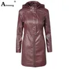 PU abrigo de cuero chaqueta mujer moda delgada patchwork largo chaqueta femenina cremallera motocicleta túnica ropa exterior otoño invierno ropa exterior 201020