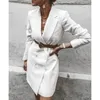 Otoño Invierno traje Blazer mujer 2020 nuevo Casual doble botonadura bolsillo mujeres chaquetas largas elegante manga larga Blazer Mujer
