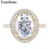 Transgems Luxury Solid 14k 585 Yellow Gold Center 3CT 8x10mm FG Color Oval Double Halo Engagement for Women Wedding Y200620