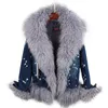 manteau d'hiver veste en jean col de fourrure d'agneau court femme plus doublure épaisse en velours 201027