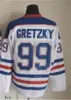 CCM Herren Ed 99 GRETZKY Hockey Jersey17 KURRI 7 COFFEY 30 RANFORD 31 FUHR Weiß Blau Vintage Jerseys