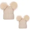 Com 2 bolas de Pom Crochet Beanies Ribbed Womens Womens Winter Hat 0-3 Anos Infants Bebê Crianças Crianças Crânio Caps Tuque Meninas Headwear E101904