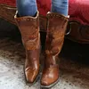 Kvinnor stövlar pu läder slip på retro casual womans booties gladiator låga hälen skor damer mode botas mujer invierno tw6071