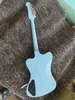 Rare Non Reverse Fire Thunderbird Light Blue Guitare électrique Version longue Maestro Vibrola Tremolo Bridge, Reliure en damier, Mécaniques vintage, Micro P90 noir