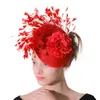 Geizige Krempe Hüte Mode Lila Blume Frauen Fedora Kappe Haar Clip Phantasie Federn Fascinator Schöne Hochzeit Kopfschmuck Elegante Damen Kopfbedeckung1