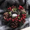 Ornement de Noël Bougeoirs Pine Cone Berries Woodland Xmas Decor Table Centre de table Guirlande de Noël avec 4 CandleHolder Y200109