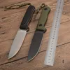 1 stks Hoge Kwaliteit Outdoor Survival Rechte Mes D2 Black Stone Wash Drop Point Blade Volledige Tang Groen G10 Handvat met ABS K-schede