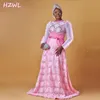 Retro Kant Roze Plus Size Prom Jurken 2021 ASO EBI Afrikaanse lange mouwen Sweep Train Avondjurken Saoedi-Arabië Robe de Soiree