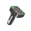 F2 Super Fast Billaddare Laddare med MP3-spelare Stereo Bluetooth och FM-sändare med färgstark atmosfärslampa har detaljhandelspaket