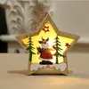 Ornement en bois de Noël Pentagramme en bois Lumineux Santa Bonhomme de neige Cerf Pendentif Noël Décoration en bois rougeoyant CYZ2831 60Pcs