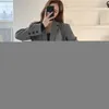 HziriP Grau 2 Stück Sets Gerade Lose Hosen Büro Uniform Chic Herbst Business Anzüge Femme Elegante Formale OL Dünne Blazer 220315