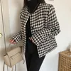 Kurtki damskie Plaid Tweed Women O Neck Długie rękawie biuro dama wełny płaszcze jesienne zimowe zniszczenie vintage koreańska elegancka moda