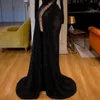 Arabe Dubai Asobi Ebi Sirène noire Soirée des perles de manches longues Crystals Robes de bal High Neck Special Ocn Formal Party Robe