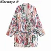 Klacwaya Camicette cardigan stile kimono stampate vintage da donna + Pantaloni corti a vita alta da donna Pantaloncini da completo per donna Estate 211221