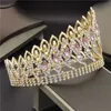 Fashion Crystal Metal Big Crown Bridal Tiaras Pink Wedding Crown Hair Jewelry Pageant Diadem Queen King Crown W0104