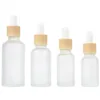 Empty Refillable Dropper Bottles Frosted Glass Vial Cosmetic Container Jar Holder Sample Bottle with Imitated Wooden Lids