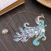 Chinese Retro Peacock Koi Tassel Pendant Group Fan Shape Brass Bookmark Metal Book Clip Pagination Mark