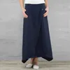 2020 Summer Women Linen Długie spódnice swobodne luźne wysokie talia Maxi spódnice asymetryczna spódnica na brzeg Jupe Saia femme plus rozmiar T200712