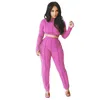 Kvinnors Tracksuits 2 Två Piece Fitness Outfits Ladies Sweatsuit Hirigin 2021 Set Långärmad Crop Top Pencil Byxor Aktivt slitage