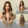 Syntetiska peruker Henry Margu Long Wavy Blonde White Grey Ombre Natural Cosplay för kvinnor Middle Part Wig Heat Motent8776677