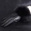 Vinter svart fårskinn mettar läderhandskar för kvinnor kanin päls handled topp fårskinn handskar svart varma kvinnliga körhandskar 201250k