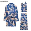 Mulheres 3 peças de seda pijamas conjuntos sexy pijamas kimono roupão impresso kit de dormir feminino noite cetim loungewear verão primavera t200707