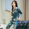 Hot 2019 Spring Autumn Womens Pajama Sats V-Neck Cartoon Långärmad Kvinnor Sleepwear Pyjamas Girls NightGown for Woman Plus Y200708