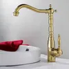 Partihandel - Auswind Antik mässing Guldkran Kök Swivel Kranar Badrum Kran Sink Basin Mixer Tap