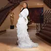 White Mermaid Avondjurken Plus Size Lange Mouwen Side Slit Ruffles Organza Rok Formele Arabische Aso Ebi Prom-jurken