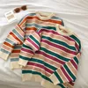 New Women Stripe Sweater Autumn Winter Loose Long Sleeve Pullover Tops Korean Ladies Knitted Patchwork Korean Sweaters 201030