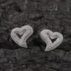 Hip Hop griffe ensemble CZ pierre Bling glace sur 3 couches coeur boucles d'oreilles pour hommes femmes unisexe amoureux bijoux