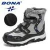 BONA arrivée hiver mi-mollet en peluche bottes de neige enfants en plein air Durable enfants anti-dérapant haut filles garçons chaussures 220222