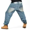 New Tide Men Jeans Hiphop Hip-Hop Jeans Fashion Personalità Ricamo Allentato Plus Size Denim Pantaloni Denim Pantaloni da uomo Pantaloni Bottoms Light Blue