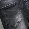 Jeans noirs pour hommes Streetwear Pantalons de mode Broderie Crâne Stretch Denim Biker Jeans de haute qualité Homme Casual Designer Ri354Q