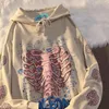 Lente Sweatshirts Khaki Y2K Tops Skull Print Grunge Gothi Oversized Hoodie Streetwear Womens Hip-Hop Kawaii Vrouwelijke Streetwear