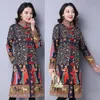 BOG TAMANHO MULHERM WILL CLOGON BOTNES Ethnic Print Buttons Long Coat Lady's National Style Stand Stand Collar Feminino Casaco vintage T200212