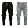 Ripped Hole Jeans för män Hip Hop Cargo Pant Distressed Light Blue Denim Skinny Kläder Full längd Höstbyxor 220308