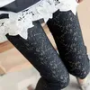 High Waist Floral See Through Strethchy Fit Leggings Women spring Summer Sexy Retro Solid Thin Hollow Lace Girls Pants 211215