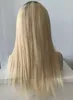 100 Malaysiska Virgin Human Hair Siwss Lace Front Wig 20 inches Ombre Färg 4/613 Blond Full Lace Paryk Snabb Express Leverans