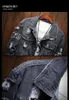 2 Colours Harajuku Patchwork Frayed Rock Vintage black blue denim jacket men punk sudadera hole streetwear hip hop ruched Washed